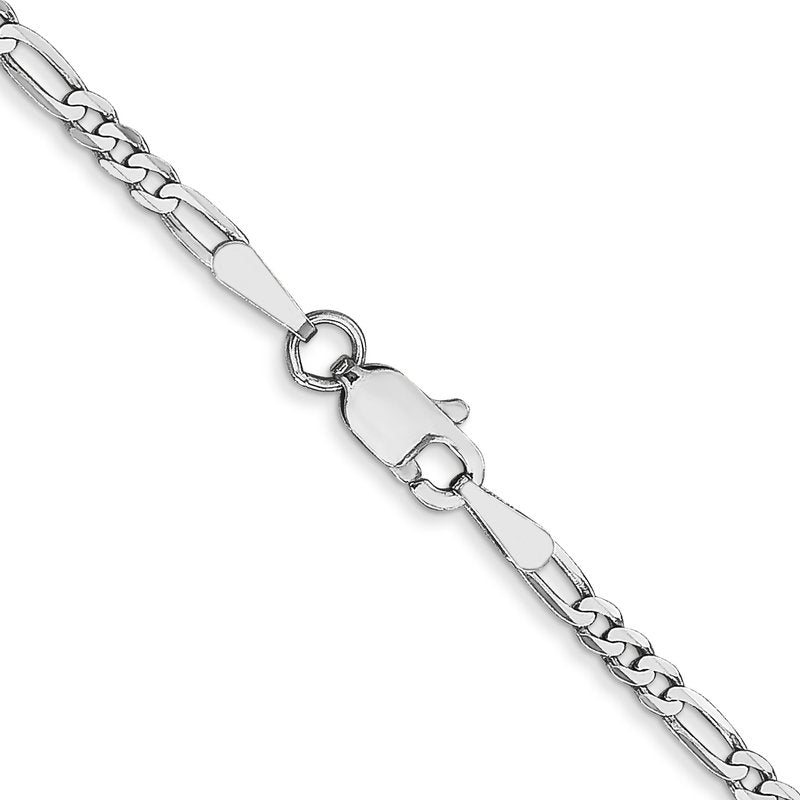 14K White Gold 10 inch 2.25mm Flat Figaro with Lobster Clasp Anklet