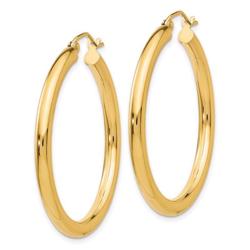 14K 3x35mm Polished Lightweight Tube Hoop Earrings