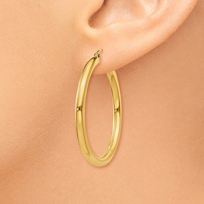 14K 3x35mm Polished Lightweight Tube Hoop Earrings