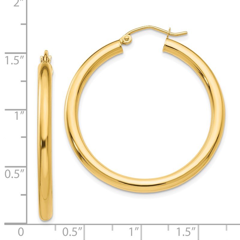 14K 3x35mm Polished Lightweight Tube Hoop Earrings
