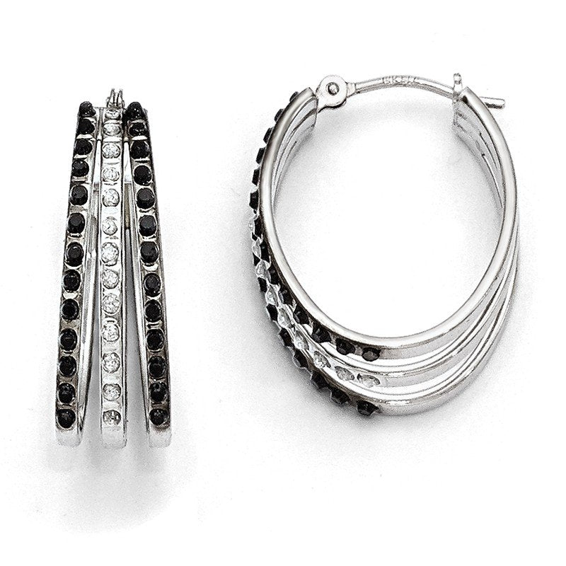 14k WG Diamond Fascination Black &amp; W Diamond Triple Oval Hinged Hoop Ear