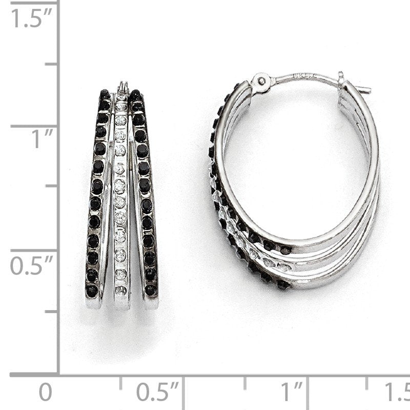 14k WG Diamond Fascination Black & W Diamond Triple Oval Hinged Hoop Ear