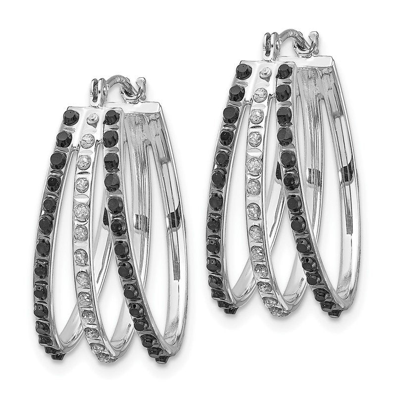 14k WG Diamond Fascination Black &amp; W Diamond Triple Oval Hinged Hoop Ear