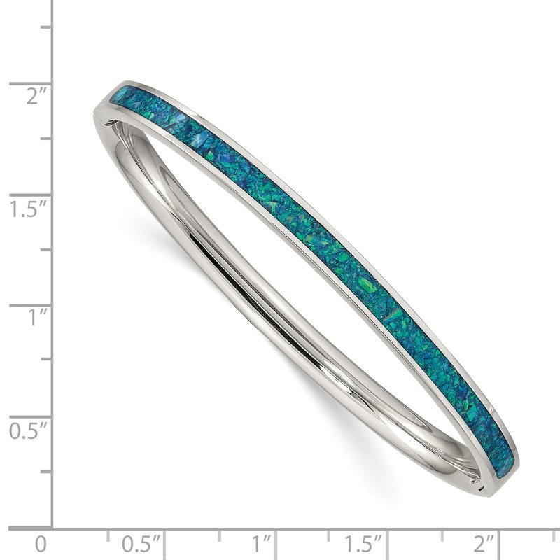 Stainless Steel Polished Imitation Opal 4.75mm Hinged Bangle