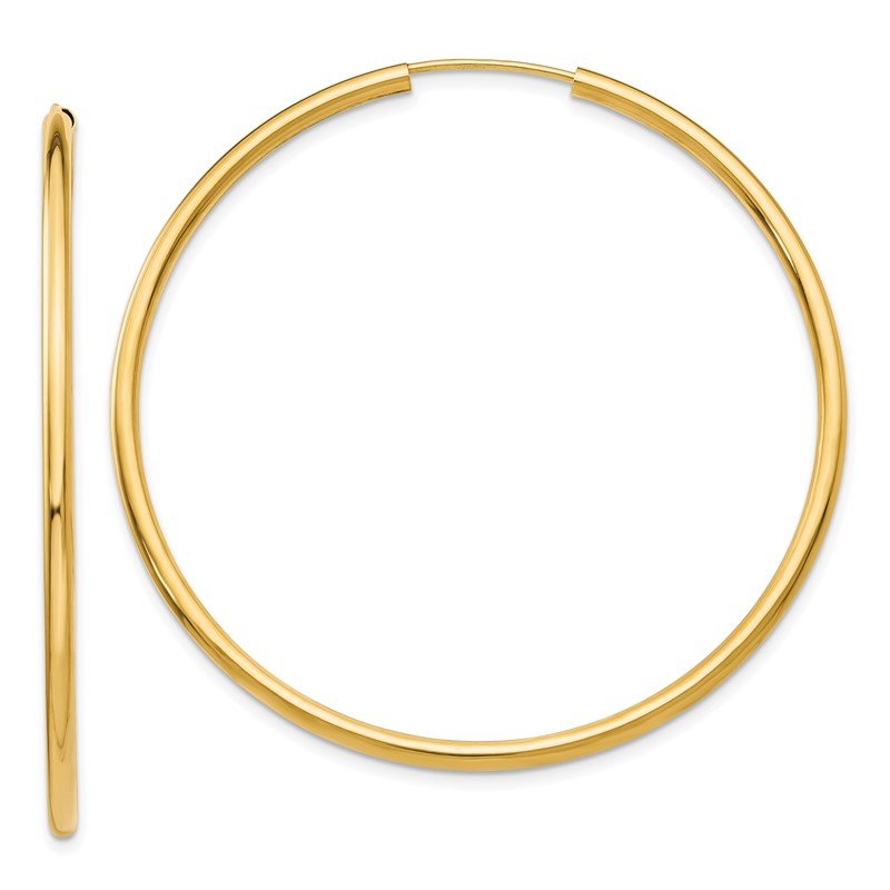 14k 2x50mm Polished Round Endless Tube Hoop Earrings
