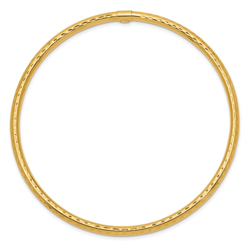 14k Polished Diamond-cut Tube 3.00mm Slip-on Round Bangle Bracelet