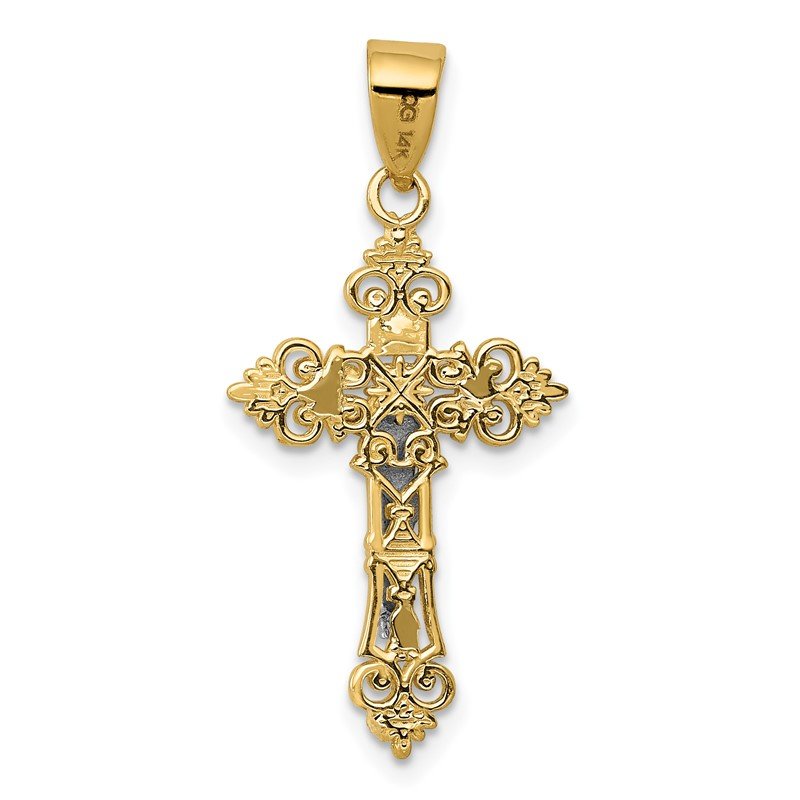 14K Two-Tone Small Lacy-Edge Inri Crucifix Pendant