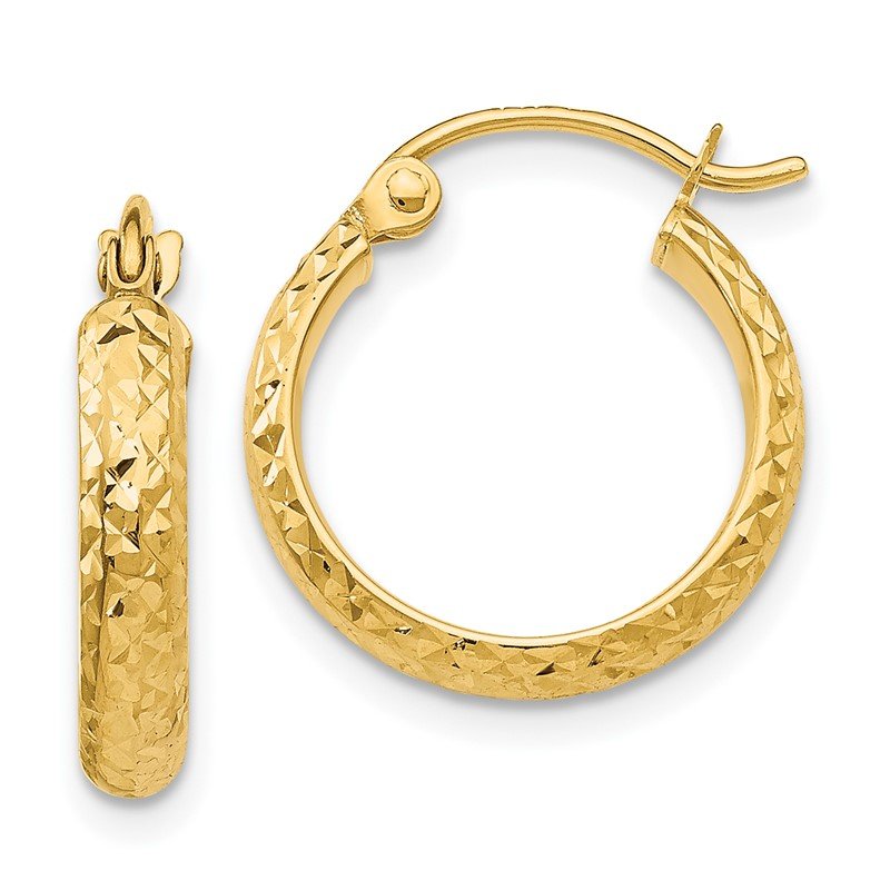 14K 2.8x15mm Diamond-cut Tube Hoop Earrings