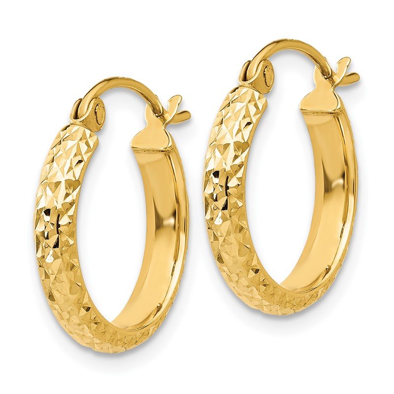 14K 2.8x15mm Diamond-cut Tube Hoop Earrings