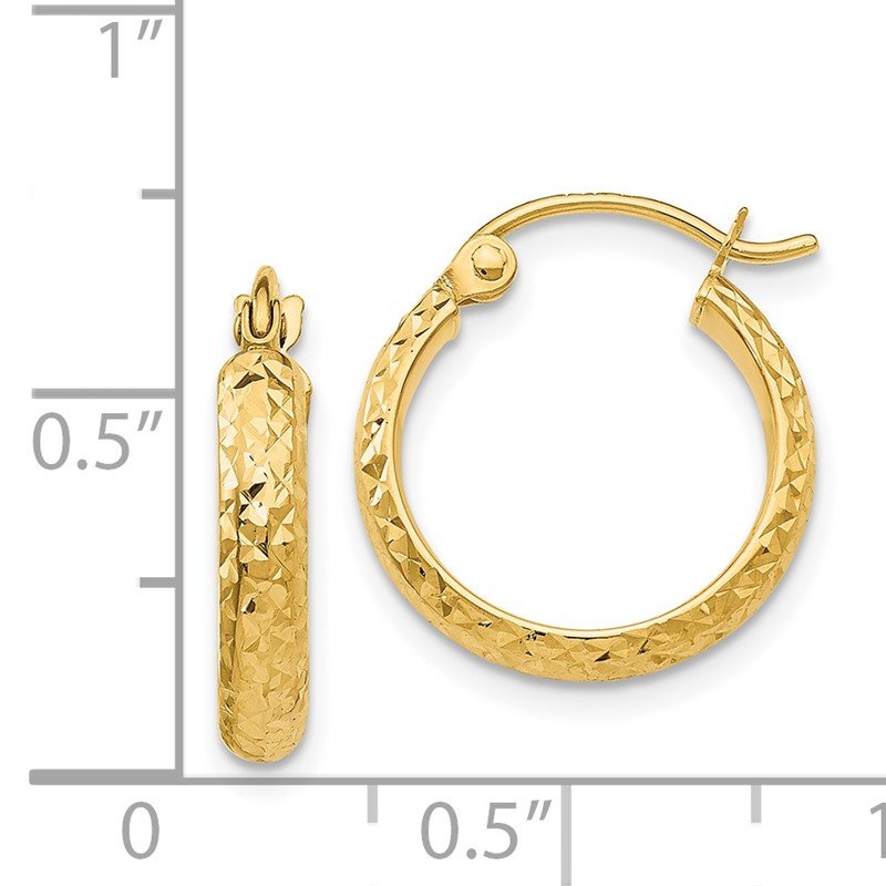 14K 2.8x15mm Diamond-cut Tube Hoop Earrings
