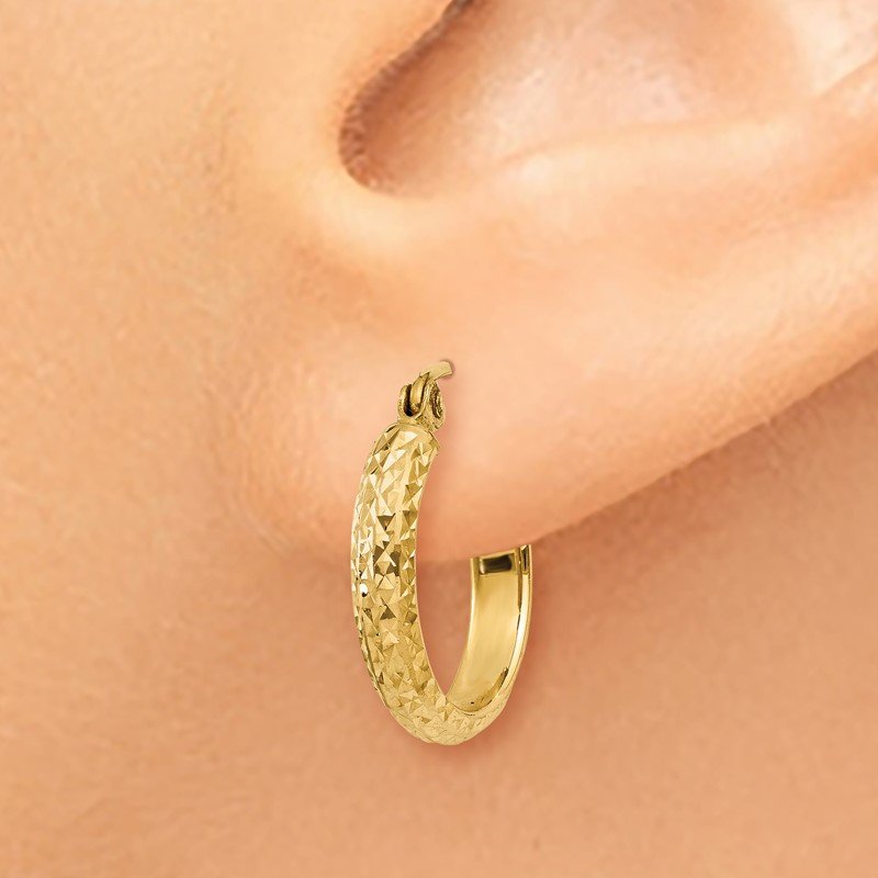 14K 2.8x15mm Diamond-cut Tube Hoop Earrings