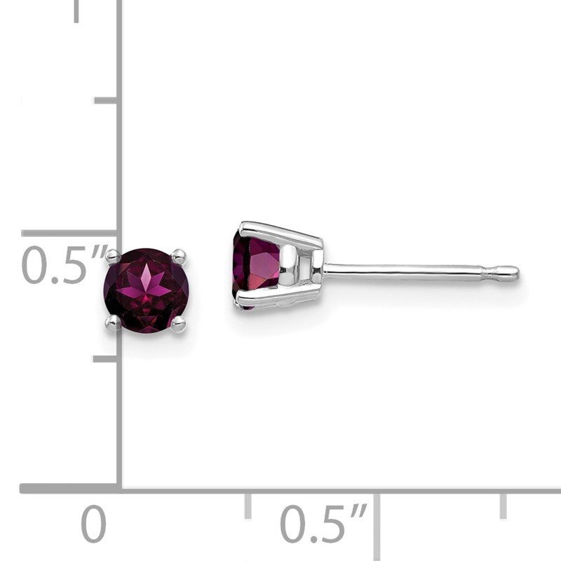 14k White Gold 4mm Round Rhodolite Garnet Post Earrings