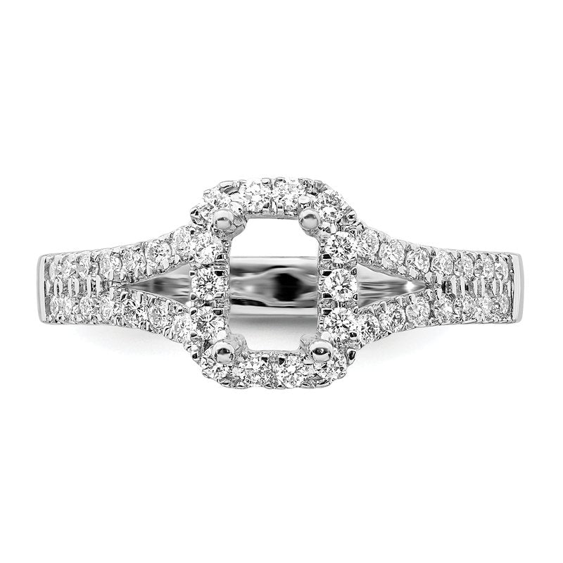 14K White Gold 3/8 carat Lab Grown Diamond VS+ F+ Semi-Mount Emerald Halo Engagement Ring