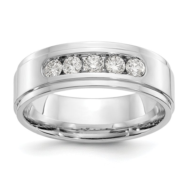14K White Gold Men's 1/2 carat Lab Grown Diamond VS/SI  D E F  5 Stone Step Edge Size 9 Channel Band
