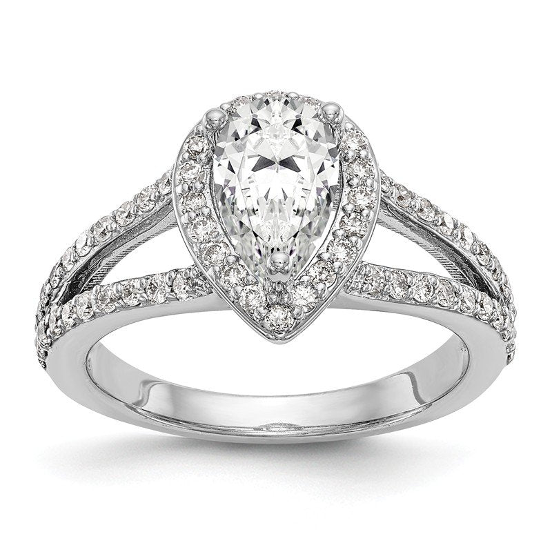 14K White Gold 5/8 carat Lab Grown Diamond VS/SI  D E F  Semi Mount Pear Halo Engagement Ring
