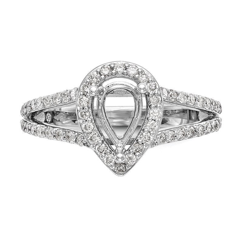 14K White Gold 5/8 carat Lab Grown Diamond VS/SI  D E F  Semi Mount Pear Halo Engagement Ring