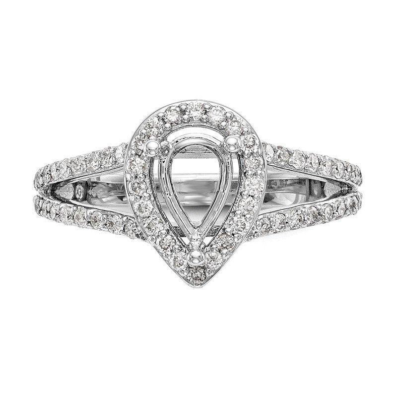 14K White Gold 5/8 carat Lab Grown Diamond VS/SI  D E F  Semi Mount Pear Halo Engagement Ring