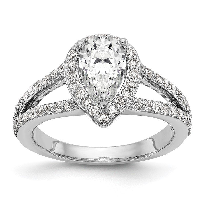14K White Gold 5/8 carat Lab Grown Diamond VS/SI  D E F  Semi Mount Pear Halo Engagement Ring