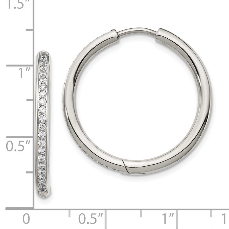 Stainless Steel Polished with CZ 2.5mm Hinged Hoop Earrings