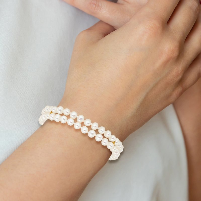 14k 5-6mm White Near-Round Freshwater Cultured Pearl 2-Strand 7.5 inch Bracelet