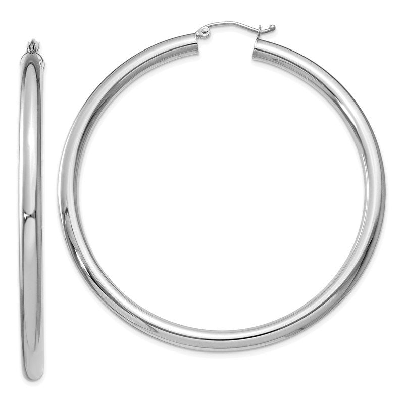 14K White Gold 4x60mm Polished Lightweight Tube Hoop Earrings
