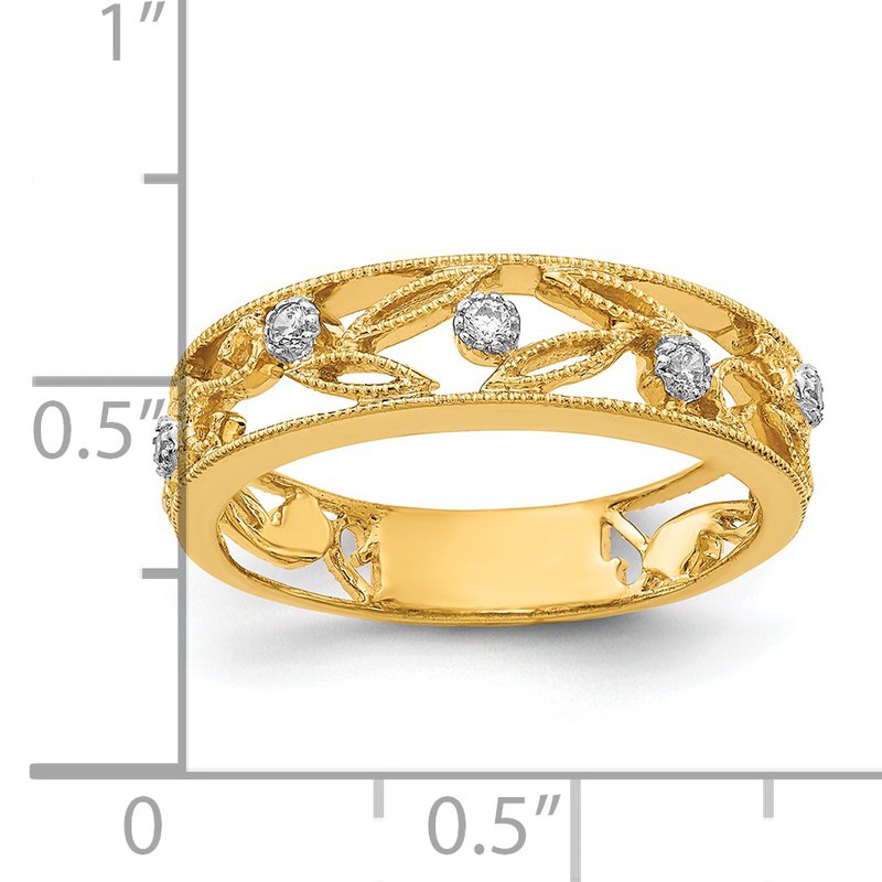 14k White Gold Flower Vine Design Diamond Ring