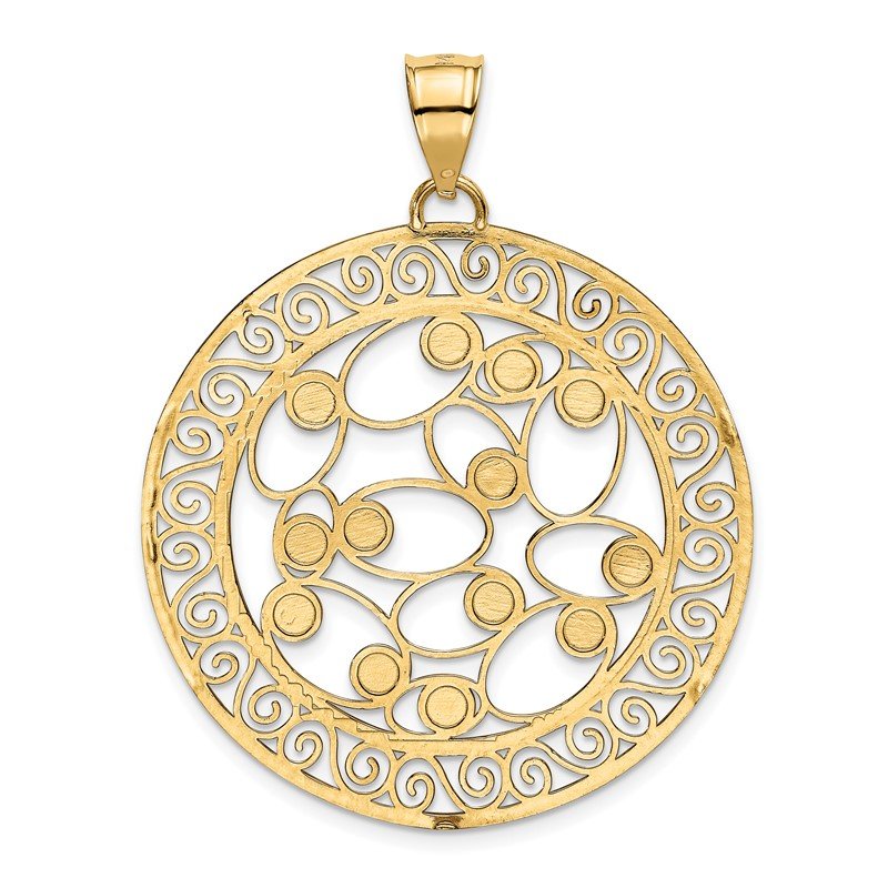 14k and White Rhodium Diamond-cut Filigree Pendant