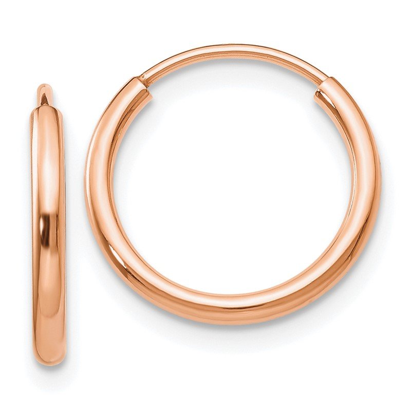 14k Rose Gold 1.5x15mm Polished Endless Tube Hoop Earrings