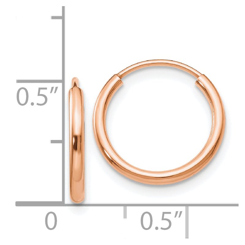 14k Rose Gold 1.5x15mm Polished Endless Tube Hoop Earrings