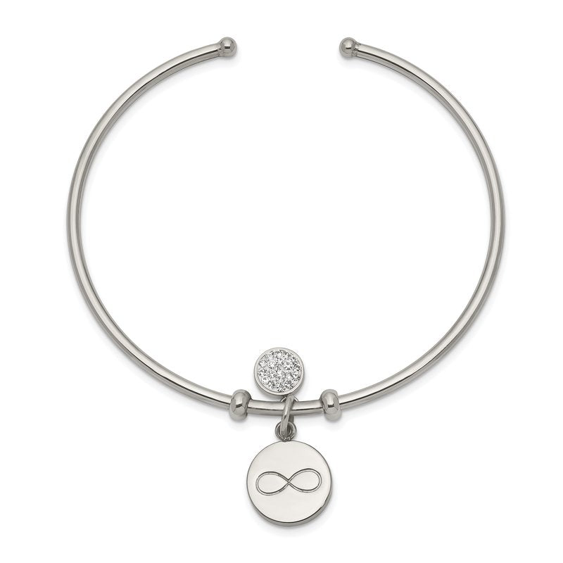Stainless Steel Polished with Preciosa Crystal and Infinity Dangles Flexible Cuff Bangle