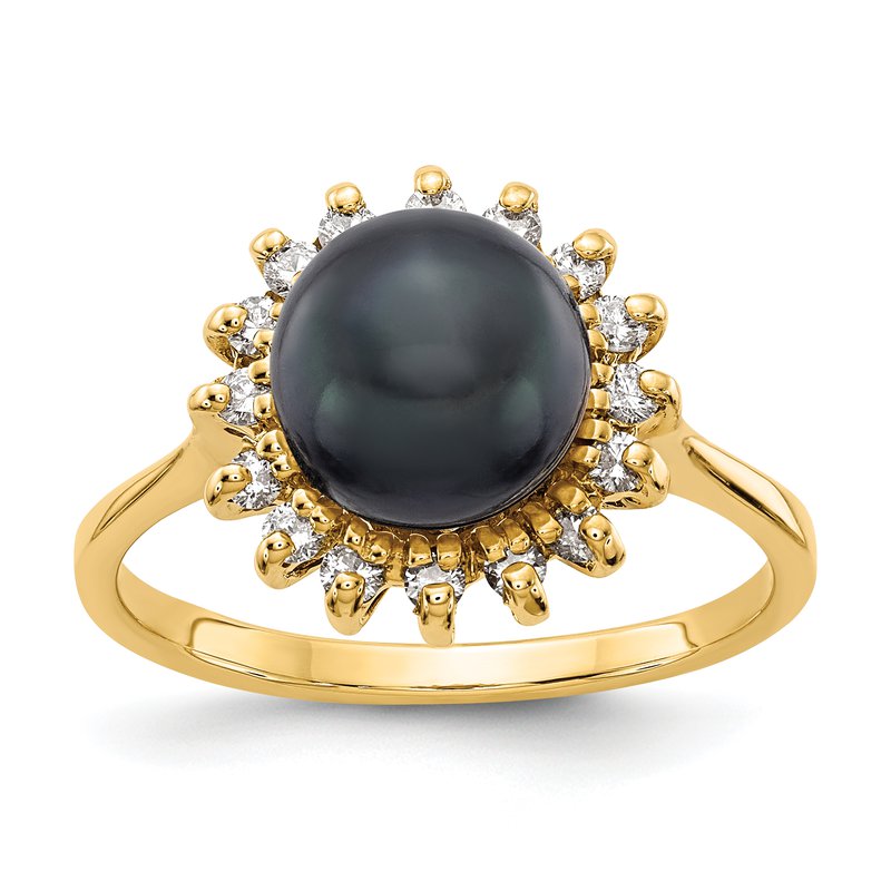 14k 7.5mm Black FW Cultured Pearl VS Diamond ring