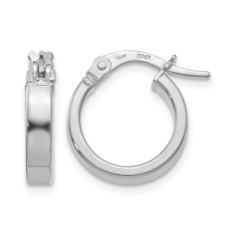 14K with White Rhodium Plating Polished Hoop Earrings