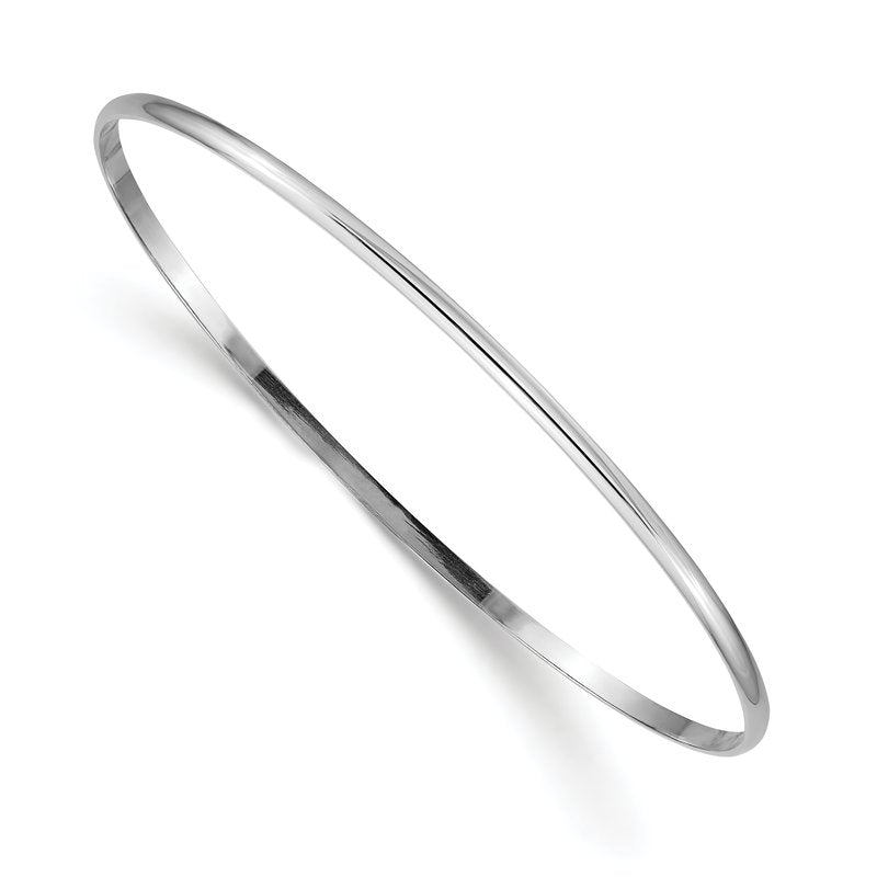 14k White Gold 2mm Solid Polished Half-Round Slip-On Round Bangle Bracelet
