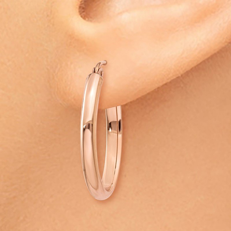 14k Rose Gold Polished Half-Round Oval Hoop Earrings