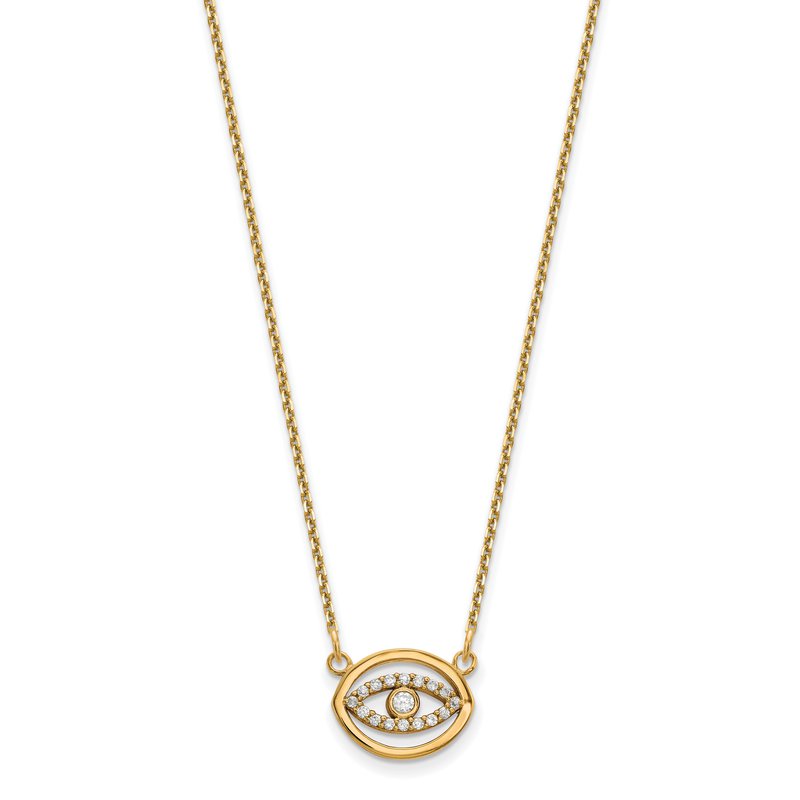 14k Polished 1/10 carat Diamond Halo Evil Eye 18 inch Necklace