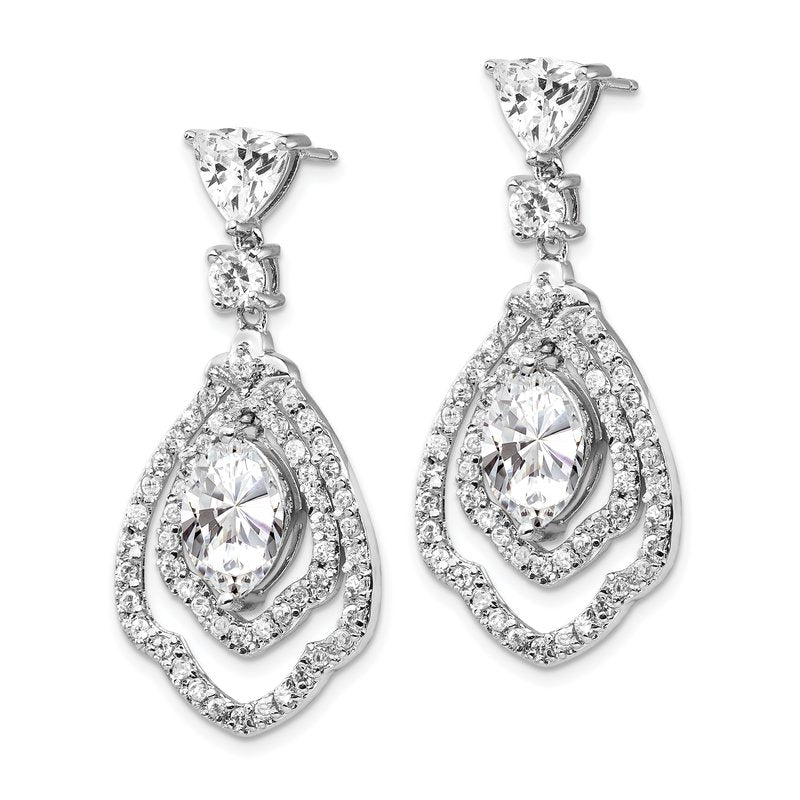 Sterling Silver Rhodium-plated Brilliant-cut CZ Fancy Post Dangle Earrings