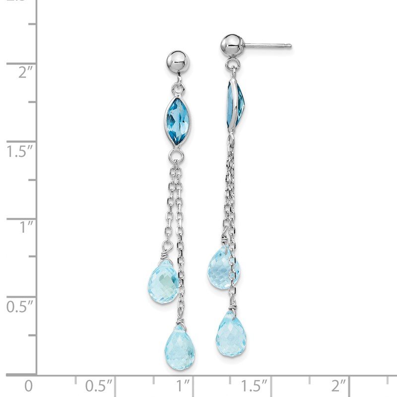 14k White Gold Blue Topaz Chain Dangle Post Earrings