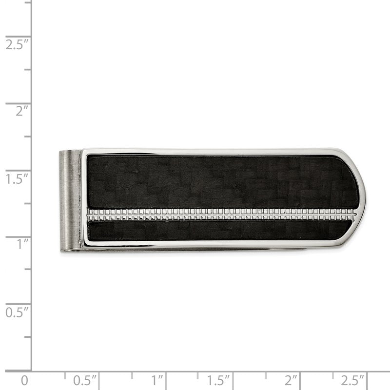 Stainless Steel Brushed and Polished Black Carbon Fiber Inlay Money Clip