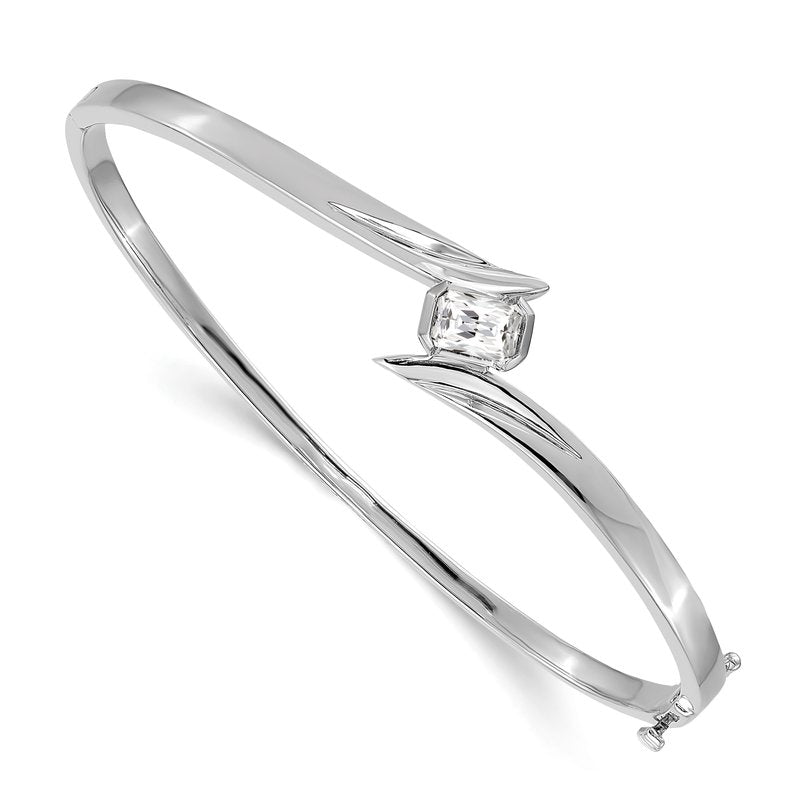 14k White Gold Complete 3/4 carat Emerald-cut AAA Diamond Hinged Oval Bangle  Bracelet