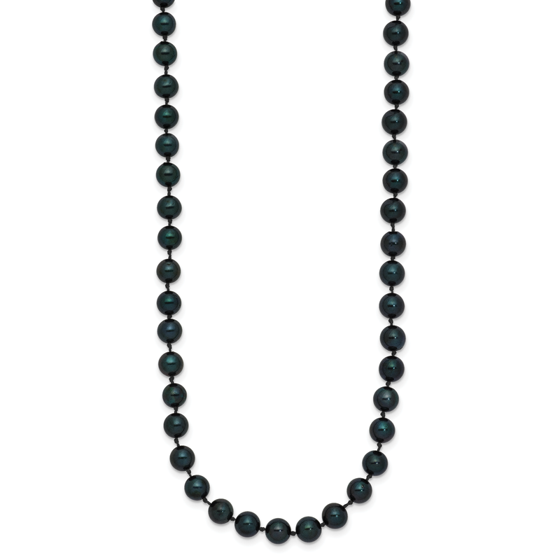 14k White Gold 5-6mm Black Round Akoya Saltwater Cultured Pearl 16 inch Necklace
