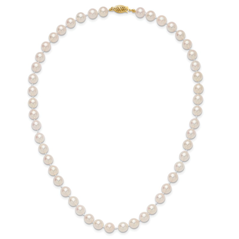 14k 7-8mm White Round Akoya Saltwater Cultured Pearl 16 inch Necklace