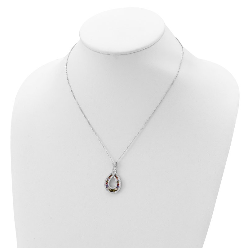 Sterling Silver Rhodium-plated Multi-color Brilliant-cut CZ Teardrop 18 Inch Necklace