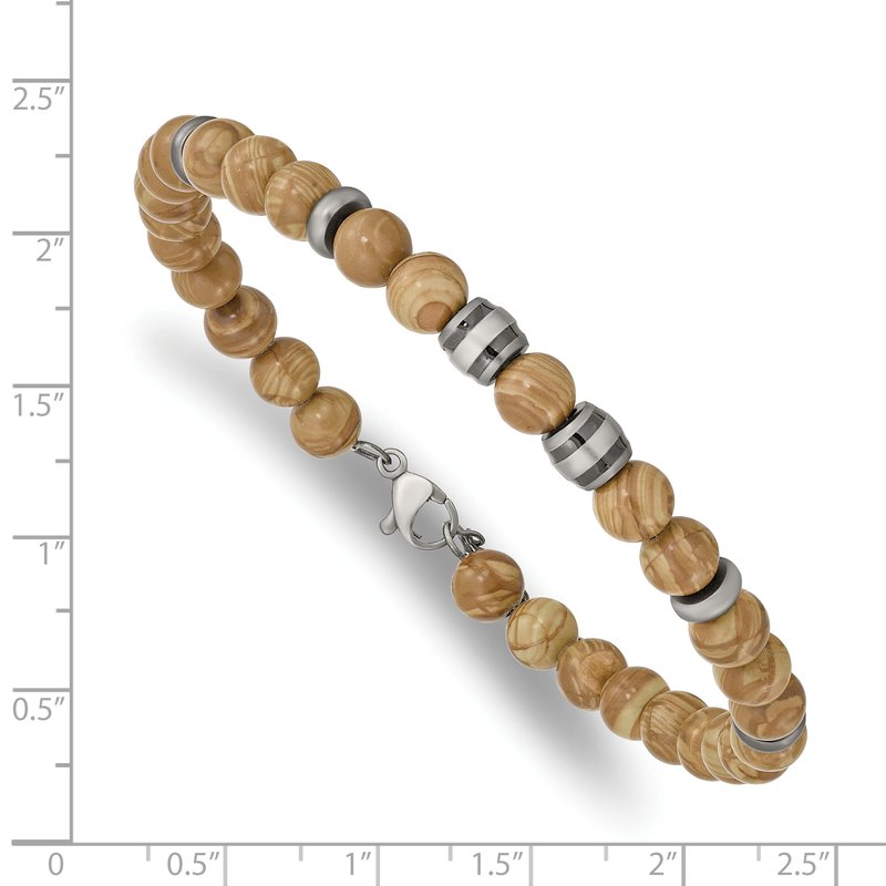 Stainless Steel Antiqued White Bronze Plated with Grain Stone Beads 8 inch Bracelet with 1 inch Extension