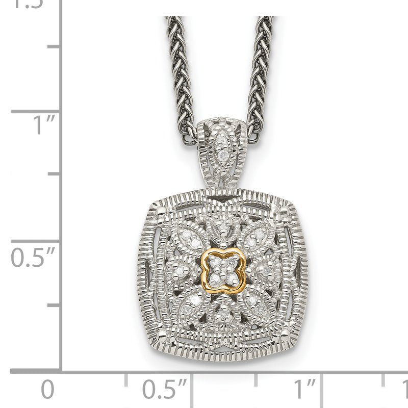 Sterling Silver Antiqued with 14K Accent 18 Inch Diamond Vintage Necklace