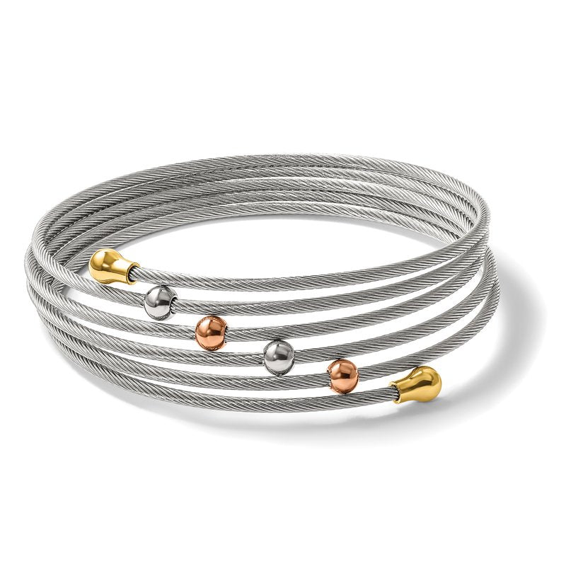 Stainless Steel Polished Rose and Yellow IP-plated Flexible Coil Bangle