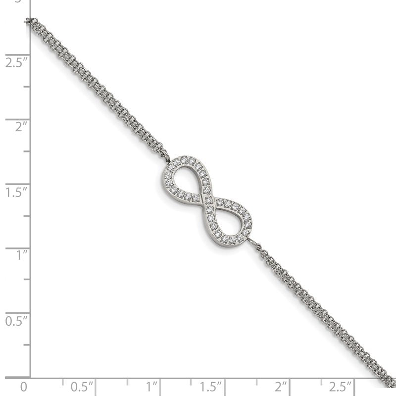 Stainless Steel Polished with CZ Infinity Symbol 6.25 inch Bracelet with 2 inch Extension
