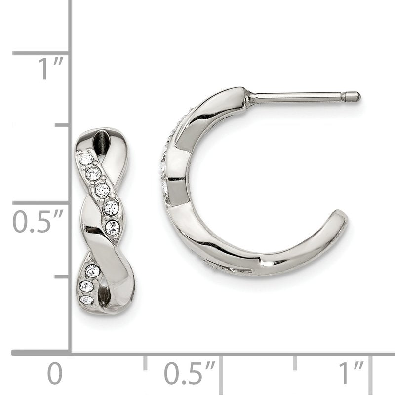 Stainless Steel Polished with Crystals Post Hoop Earrings