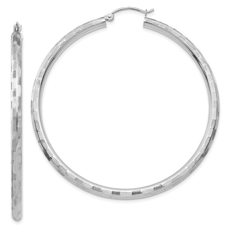 14k White Gold Diamond-cut Hoop Earrings