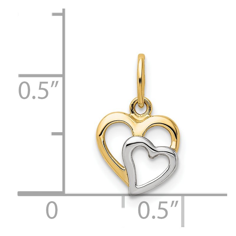 14K and White Rhodium Polished Hearts Pendant
