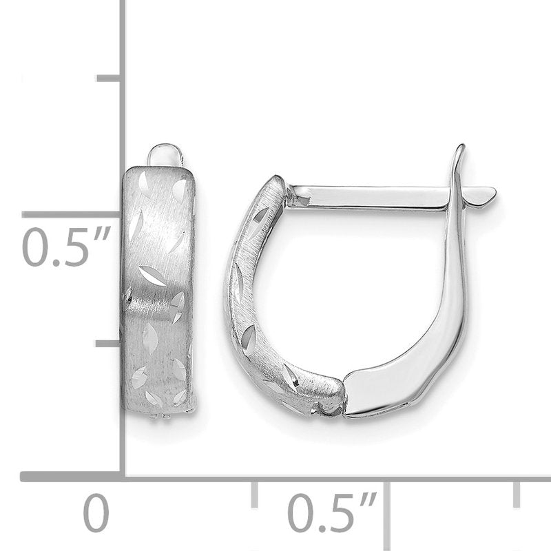 14K White Gold Polished Brushed D/C Hoop Earrings